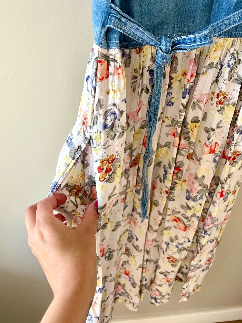 VTG Jane Ashley Blue Denim Top Floral Print Midi Dress Size Medium - 90's Boho - Picture 12 of 12